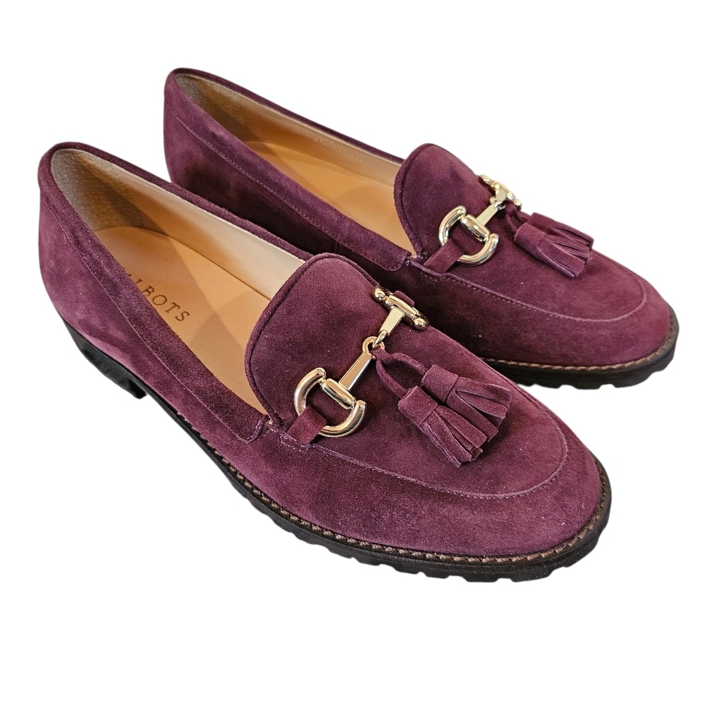 Talbots Cassidy Tassel Bit Loafer Plum Purple Suede Leather Slip On Flats